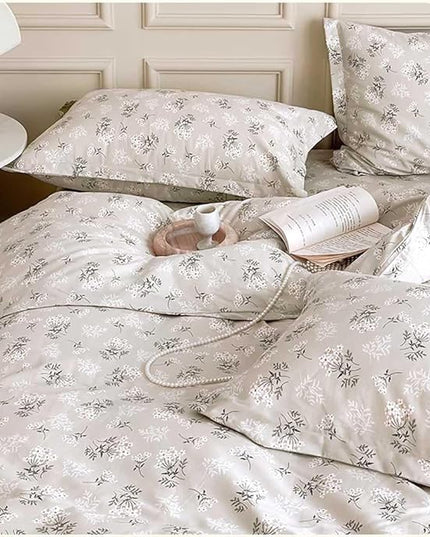 Nanko Beige Floral Comforter Set King Size 3 Pcs, Cream Tan Flower Print Pattern Soft Microfiber Down Alternative Duvet Insert, Farmhouse Bedding Sets Bed in a Bag for Women Men, 104 x 90 inch - LeafyLoom