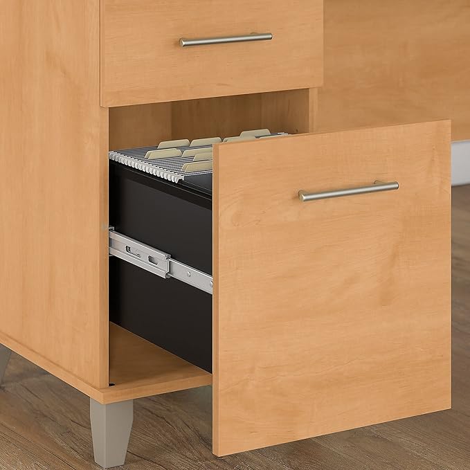 Bush Furniture Somerset 3 Position Sit to Stand L Shaped Desk with Hutch in Maple Cross Ergonomic Height Adjustable Standing Computer/Laptop Table for Home Office - LeafyLoom