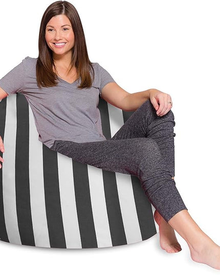 Posh Creations Bean Bag Chair for Kids, Teens, and Adults Includes Removable and Machine Washable Cover, Canvas Stripes Gray and White, 48in - X-Large - LeafyLoom