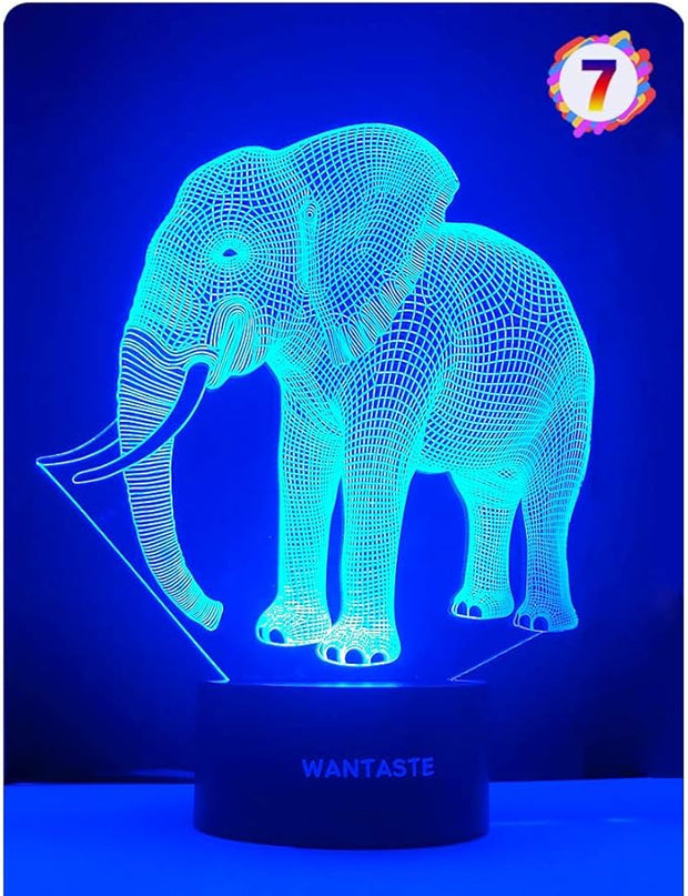Elephant 3D Lamp Toys for Boys Girls Room, Night Light Bedside Decor Gifts for Kids Baby, 7 Colors Changing Nightlight with Smart Control - LeafyLoom