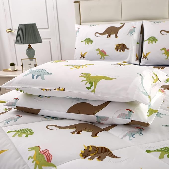 MAG 3Pcs Dinosaur Comforter Set,White Base Full Bedding Comforter Set,for Toddlers Kids,Boys Teens and Girls,Super Soft Microfiber, Full Size (1 Comforter + 2 Pillowcases) - LeafyLoom