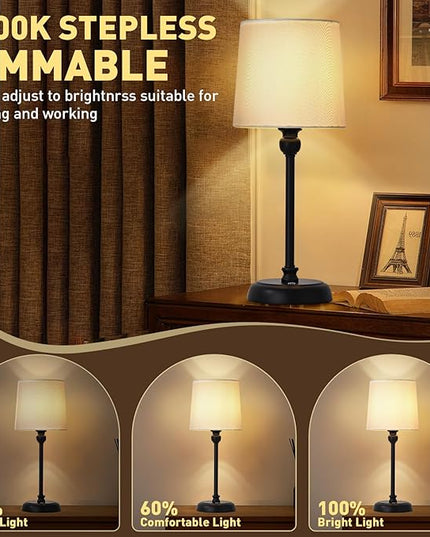 Cordless LED Table Lamp, 6000mAh Rechargeable Bedside Night Lamp for Bedroom, Portable Touch Stepless Dimmable Battery Operated Lamp, Ambient Light for Patio Restaurant(Black H) - LeafyLoom
