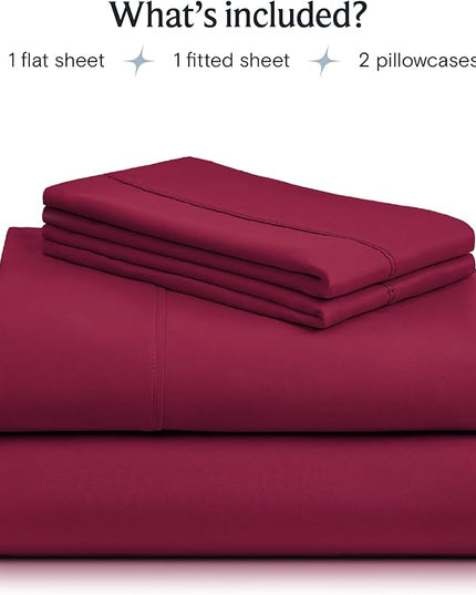 LuxClub 4 PC Sheet Bed Sheets Deep Pockets 18" Eco Friendly Wrinkle Free-Kids-Fitted Sheets Machine Washable Hotel Bedding Silky Soft - Burgundy Twin - LeafyLoom