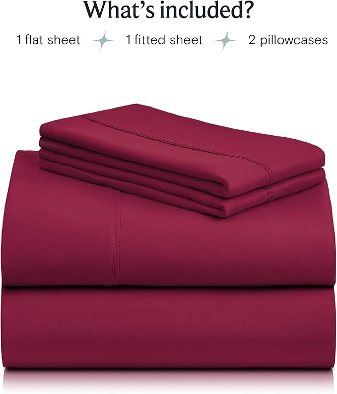 LuxClub 4 PC Sheet Bed Sheets Deep Pockets 18" Eco Friendly Wrinkle Free-Kids-Fitted Sheets Machine Washable Hotel Bedding Silky Soft - Burgundy Twin - LeafyLoom