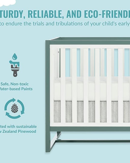 Arlo 5-in-1 Convertible Crib in Jungle Green, JPMA Certified, 3 Mattress Height Settings, Non-Toxic Finish, Made of Sustainable and Sturdy Pinewood - LeafyLoom
