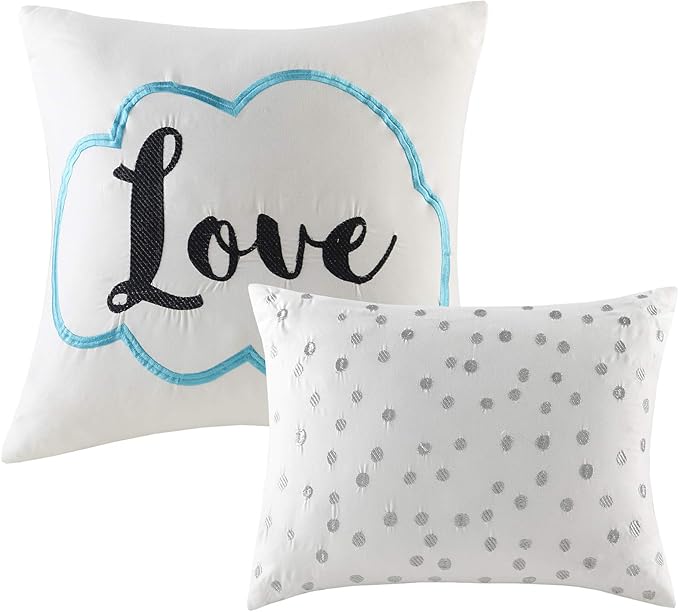 Intelligent Design Raina Full / Queen Comforter Set, Soft Microfiber Comforter Set Queen, Modern Geometric Metallic Bed Set, 5 Pieces College Bedding Comforter Set with 2 Shams, 2 Toss Pillows Aqua - LeafyLoom