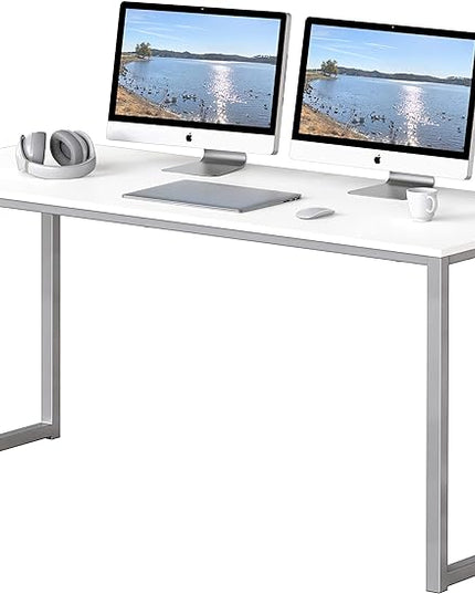 SHW Home Office 55-Inch Computer Desk, 24" Deep, White - LeafyLoom