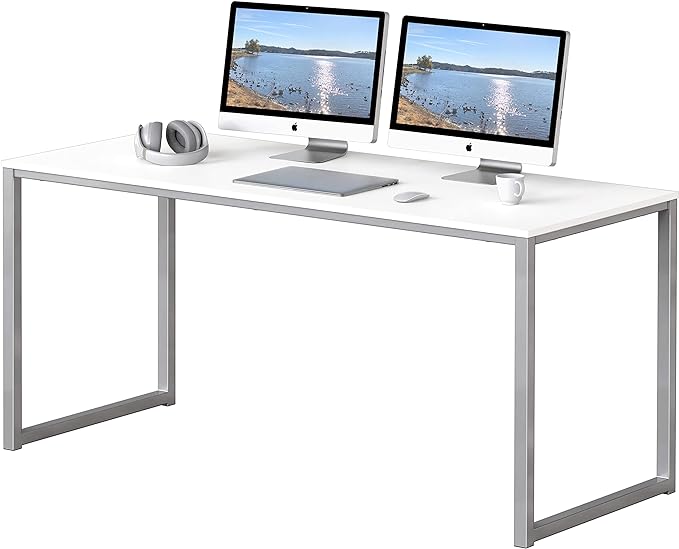 SHW Home Office 55-Inch Computer Desk, 24" Deep, White - LeafyLoom