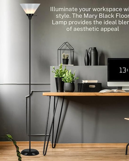 LIGHTACCENTS Black Floor Lamp with Opal White Cone Shade – Standing Lamp, Torch Floor Lamps for Living Room, Floor Lamp for Bedroom, Corner Floor Lamp Modern Floor Lamp Corner Lamp (Black Finish) - LeafyLoom