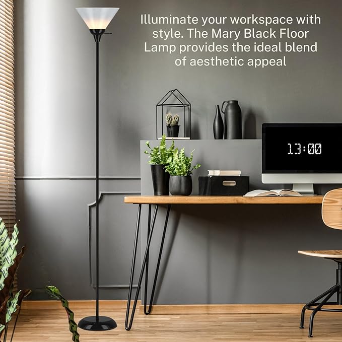 LIGHTACCENTS Black Floor Lamp with Opal White Cone Shade – Standing Lamp, Torch Floor Lamps for Living Room, Floor Lamp for Bedroom, Corner Floor Lamp Modern Floor Lamp Corner Lamp (Black Finish) - LeafyLoom