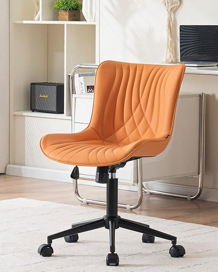 YOUNIKE Office Chair, Armless Desk Chair with Wheels, Home Office Computer Task Chairs, Modern Faux Leather Upholstered Vanity Chair, Adjustable Swivel Office Chairs with Back, Burnt Orange - LeafyLoom