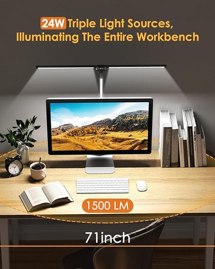 LED Desk Lamp, Flexible Desk Light with Clamp, Dual Light 25 Lighting Eye-Caring Modes Table Lamp with Solid Base, Eye-Caring Desk Lamp with Remote Control,Reading Desk Lamps for Home Office - LeafyLoom