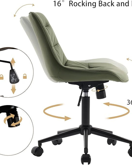 Kidol & Shellder Armless Office Chair Desk Chair Comfy Makeup Vanity Chair with Back Ergonomic Swivel Chair Home Office Desk Chairs with Wheels Computer Chair Bedroom Accent Chair(Olive Green) - LeafyLoom