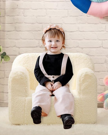 ALIMORDEN Kids Ultra-Soft Snuggle Foam Filled Chair, Toddler Cuddly Sherpa Reading Couch for Boys and Girls, Cream - LeafyLoom