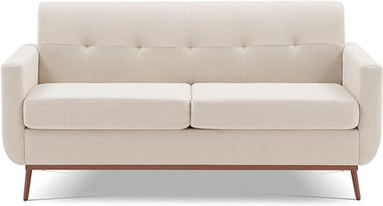 65" Loveseat Sofa, Mid Century Modern Love Seat Couches for Living Room, Comfy Upholstered Sofa Couch for Bedroom, Tufted Design 2 Seater Love Seat Sofa for Small Spaces (Linen-Beige) - LeafyLoom