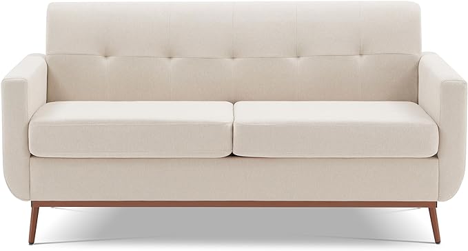 65" Loveseat Sofa, Mid Century Modern Love Seat Couches for Living Room, Comfy Upholstered Sofa Couch for Bedroom, Tufted Design 2 Seater Love Seat Sofa for Small Spaces (Linen-Beige) - LeafyLoom