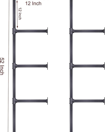 MUZIK 5 Tier Industrial Wall Mount Iron Pipe Shelf, 3/4 Inches Malleable Cast Iron Pipe Wall Mount Bookshelf Shelving Unit, DIY Open Bookshelf, Shelf Shelves, 2 Pack 52 Inch Tall - LeafyLoom