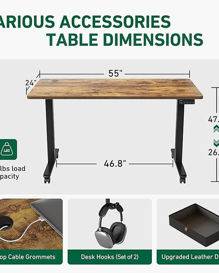 FEZIBO 55 x 24 Inches Standing Desk with Drawer, Adjustable Height Electric Stand up Desk with Storage, Sit Stand Home Office Desk, Ergonomic Computer Desk, Rustic Brown - LeafyLoom