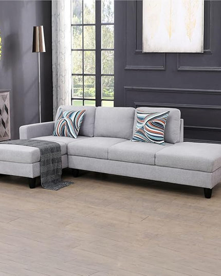 2-Piece L-Shaped Sectional Couches, Lounge, Modular Sofas for Home Office Apartment, Large Living Room Furniture Hand Facing, 2pcs 101.5'' Recliner+55.5'' Chaise(Left), Grey White Lint - LeafyLoom