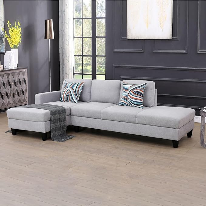 2-Piece L-Shaped Sectional Couches, Lounge, Modular Sofas for Home Office Apartment, Large Living Room Furniture Hand Facing, 2pcs 101.5'' Recliner+55.5'' Chaise(Left), Grey White Lint - LeafyLoom