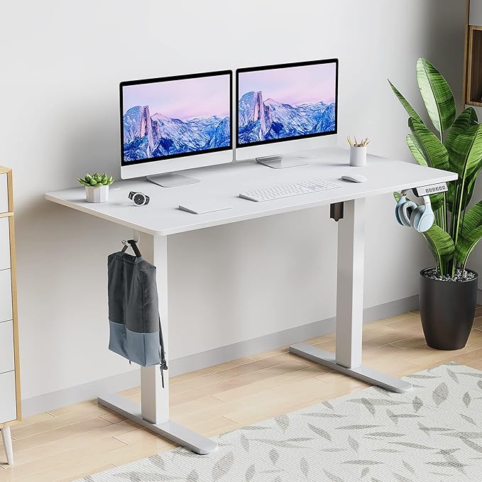 Sweetcrispy Electric Standing Desk, 48 x 24in Adjustable Height Electric Stand up Desk Standing Computer Desk Home Office Desk Ergonomic Workstation with 3 Memory Controller, White - LeafyLoom