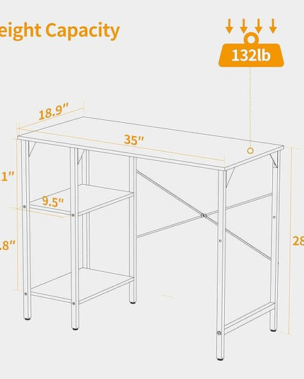 CubiCubi Small Computer Desk, 35 Inch Home Office Desk with Storage Shelves, Study Writing Desk, White - LeafyLoom