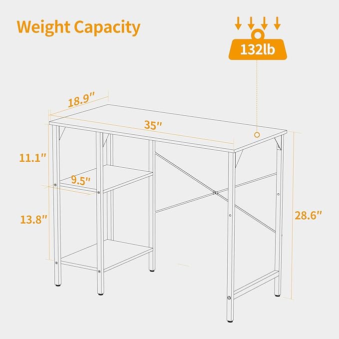 CubiCubi Small Computer Desk, 35 Inch Home Office Desk with Storage Shelves, Study Writing Desk, White - LeafyLoom