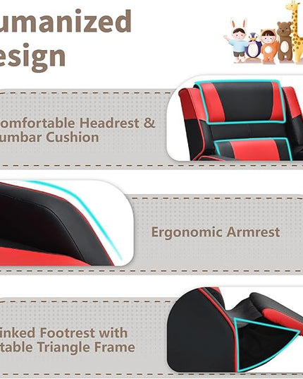 RACER Larger Kids Gaming Chair Leather Recliner Sofa Children Ages 3-12, BlackRed - LeafyLoom