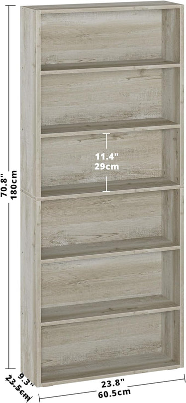 IRONCK Bookshelves and Bookcases Floor Standing 6 Tier Display Storage Shelves 70in Tall Bookcase Home Decor Furniture for Home Office, Living Room, Bed Room - LeafyLoom