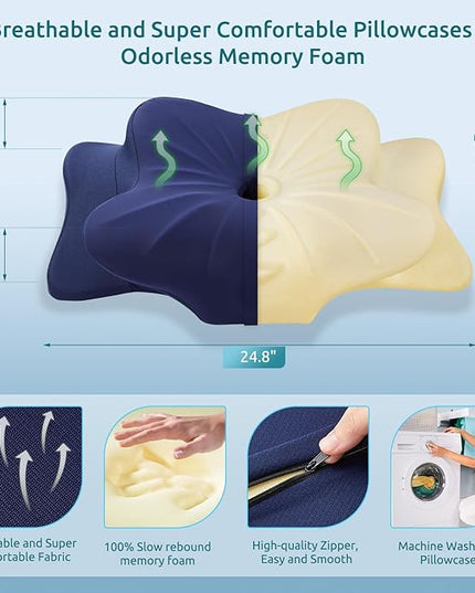 DONAMA Cervical Pillow for Neck and Shoulder,Contour Memory Foam Pillow,Ergonomic Neck Support Pillow for Side Back Stomach Sleepers with Pillowcase - LeafyLoom