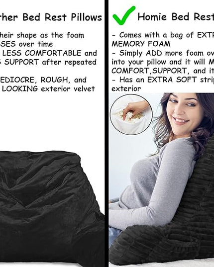 Homie Reading Pillow with Wrist Support, Has Arm Rests, and Back Support for Bed Rest, Lounging, Reading, Working on Laptop, Watching TV (Black) - LeafyLoom