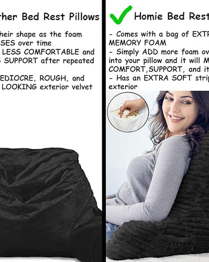 Homie Reading Pillow with Reading Light and Wrist Support, Has Arm Rests, and Back Support for Bed Rest, Lounging, Reading, Working on Laptop, Watching TV (Black) - LeafyLoom