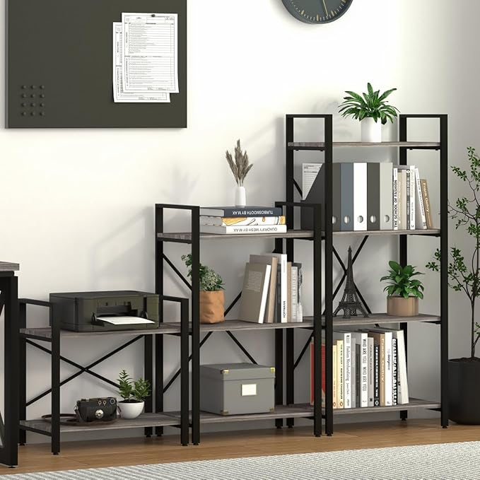 BON AUGURE Small Bookshelf for Small Space, 2 Tier Shelf Floor Bookcase for Storage, Industrial Short Low Wood Metal Book Shelves for Bedroom, Office and Living Room(Dark Gray Oak) - LeafyLoom