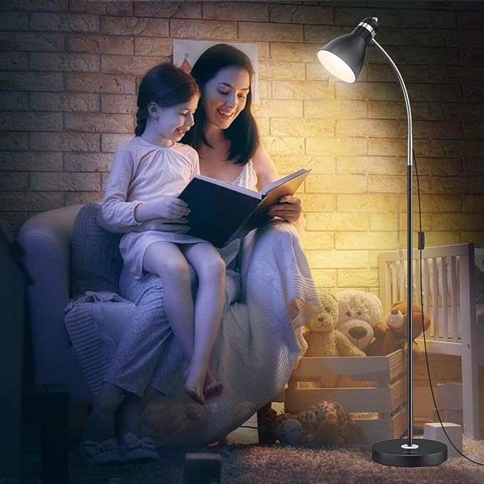 LEPOWER Floor Lamp, Metal Standing Lamp with Adjustable Gooseneck, Heavy Metal Base, Reading Pole Lamp for Office, Black Floor Lamps for Bedroom, Living Room - LeafyLoom
