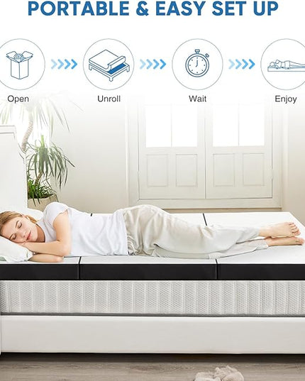 OLIXIS Tri-fold Memory Foam Mattress - 4 Inch Twin Size Portable Floor Bed, Foldable Mat for Kids and Adults, Collapsible and Washable Cover with CertiPUR-US Certified, for Travel & Camping & Yoga - LeafyLoom