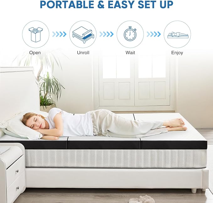 OLIXIS Tri-fold Memory Foam Mattress - 3 Inch Twin Size Portable Floor Bed, Foldable Mat for Kids and Adults, Collapsible and Washable Cover with CertiPUR-US Certified, for Travel & Camping & Yoga - LeafyLoom