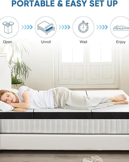 OLIXIS Tri-fold Memory Foam Mattress - 3 Inch Single Size Portable Floor Bed, Foldable Mat for Kids and Adults, Collapsible and Washable Cover with CertiPUR-US Certified, for Travel & Camping & Yoga - LeafyLoom