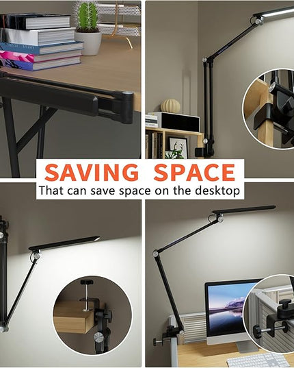 LED Desk Lamp,Dimmable 10 Color Modes 2700K-7000K & 10 Brightness,Swing Arm Table Light with Clamp,Eye-Caring Clip-on Lamps with Memory Function for Reading Work Study 700LM-Black… - LeafyLoom