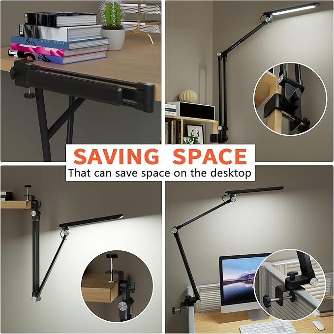 LED Desk Lamp,Dimmable 10 Color Modes 2700K-7000K & 10 Brightness,Swing Arm Table Light with Clamp,Eye-Caring Clip-on Lamps with Memory Function for Reading Work Study 700LM-Black… - LeafyLoom
