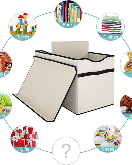 VICTOR'S Kids Toy Box Chest - Extra Large Lightweight Collapsible Toy Storage Organizer Boxes Bins Baskets for Kids, Boys, Girls, Nursery Room, Playroom, Closet (Beige) - LeafyLoom