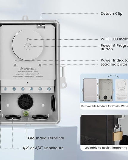 SURAIELEC WiFi Pool Timer, Outdoor Indoor Smart Switch, 40 AMP, 2HP, 120, 240, 277 VAC, Heavy Duty Pool Controller Light Timer Box for Pool Pump, Water Heater, Spa, Powerful Electrical Appliances SURAIELEC