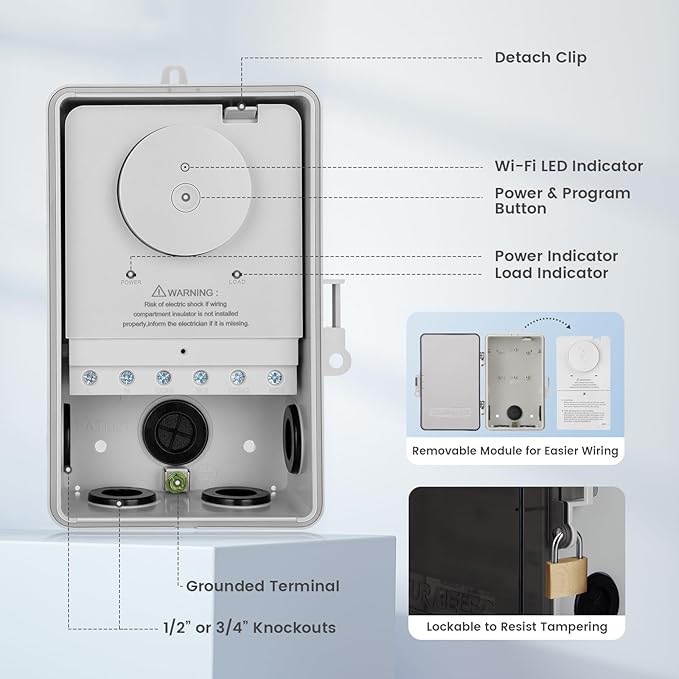 SURAIELEC WiFi Pool Timer, Outdoor Indoor Smart Switch, 40 AMP, 2HP, 120, 240, 277 VAC, Heavy Duty Pool Controller Light Timer Box for Pool Pump, Water Heater, Spa, Powerful Electrical Appliances SURAIELEC