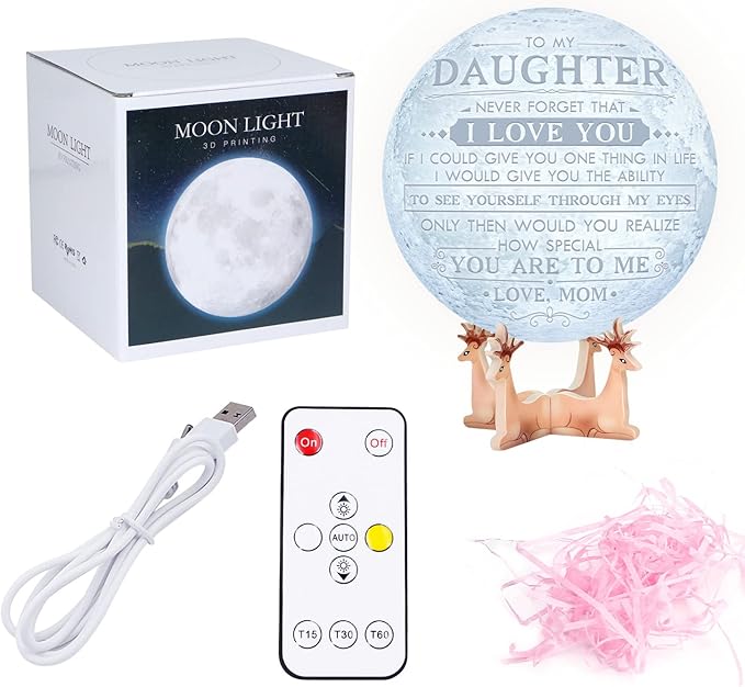 Mother's Day Birthday Gifts for Daughter from Mom, Engraved 3D Night Light with Touch Control Brightness, Christmas Wedding Gift for Daughter - LeafyLoom