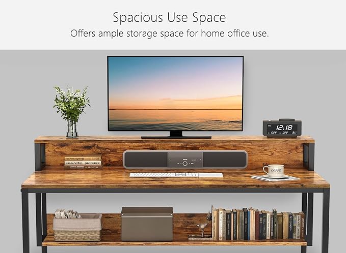 BANTI Computer Home Office Desk, 47" Small Desk Table with Storage Shelf and Bookshelf, Study Writing Table Modern Simple Style Space Saving Design, Black - LeafyLoom