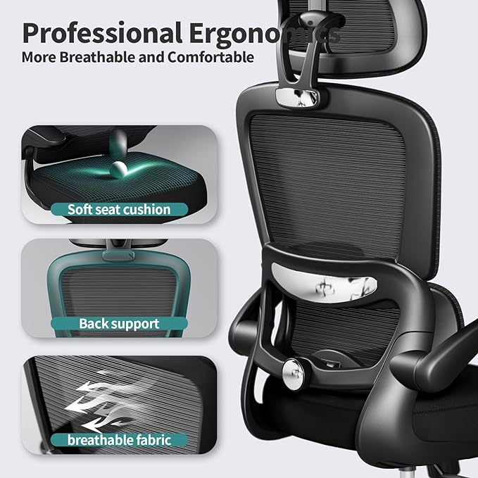 Office Chair Ergonomic Desk Chair, 330 LBS Home Mesh Office Desk Chairs with Wheels, Comfortable Gaming Chair, High Back Office Chair for Long Hours, Office Chair for Study and Work (Black) - LeafyLoom