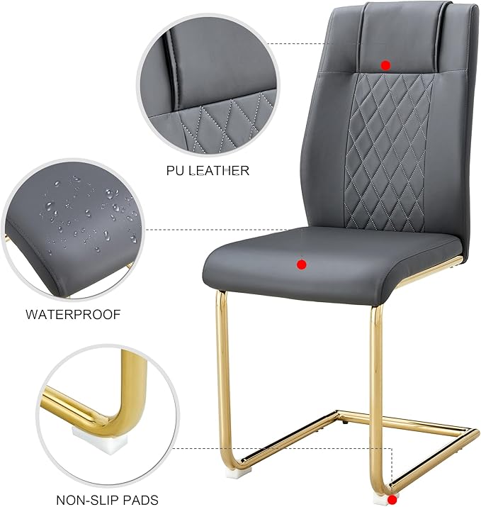 NicBex Dining Chairs Set of 4 Modern Faux Leather High Back Dining Room Kitchen Chairs with Golden Metal Legs,Side Chairs for Dining Room, Kitchen,Living Room, and Restaurants,Dark Gray - LeafyLoom