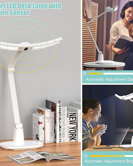 LED Desk Lamp for Home Office, Touch Desk Light Eye-Caring Table Lamp Dimmable with Monitor Sensor Adjustable Swing Arm Desk Lamp for Working Studying Reading Study Ultrawide Bright - LeafyLoom