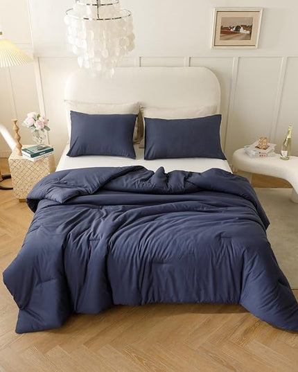 ROSGONIA Twin Comforter Set for College Boys Girls Navy Blue, 1 Boho Blue Comforter & 1 Pillowcase, Lightweight Kids Comforter Soft Dorm Bedding - LeafyLoom