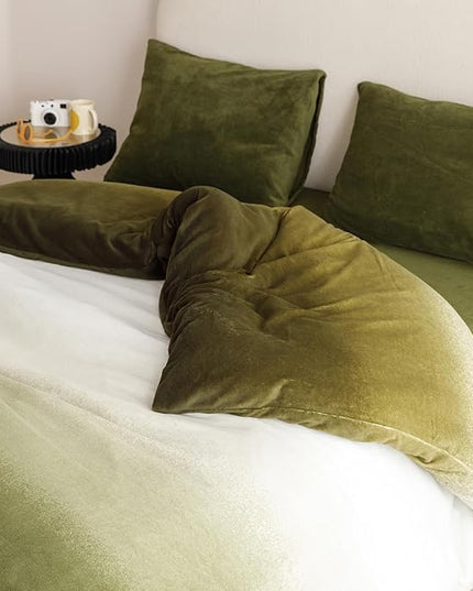 Wellboo Army Green Gradient Comforter Sets Full Green White Fluffy Bedding Comforters Modern Gradient Dark Green Flannel Quilts Farmhouse Abstract Art Watercolor Comforters Sherpa Fuzzy Plush Bedding - LeafyLoom