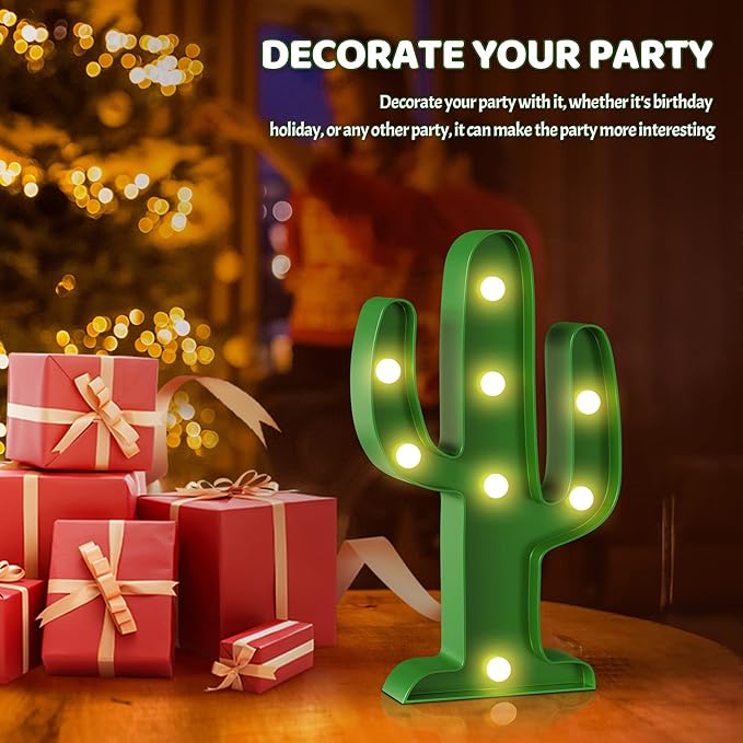Green Cactus Decor, Mexican Party Decorations, Battery Powered Cactus Night Light for Kids, Western Decor, Kids Room Decor, Fiesta Party Decorations, Cinco De Mayo Party Decorations - LeafyLoom